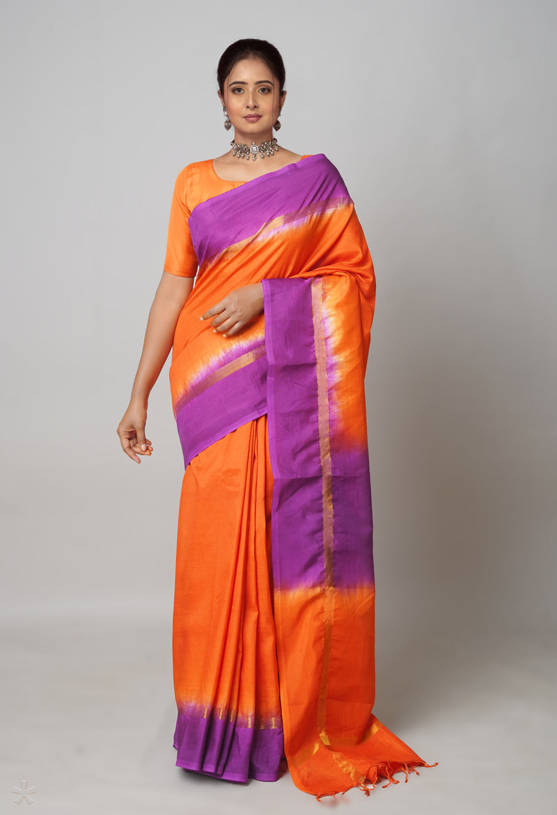 Orange-Purple  Mangalagiri Soft Silk Saree-UNM73844