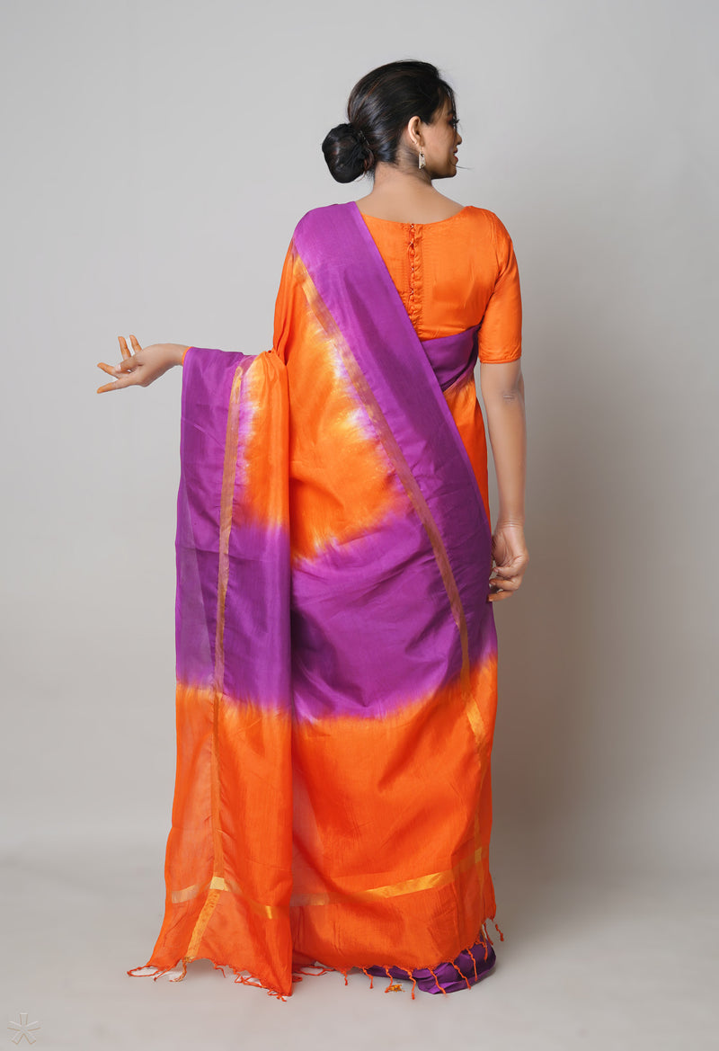 Orange-Purple  Mangalagiri Soft Silk Saree-UNM73844