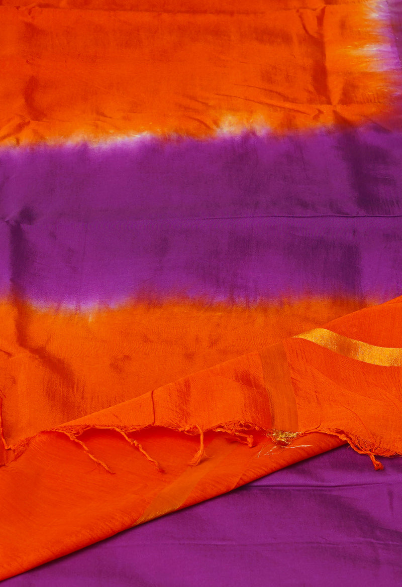 Orange-Purple  Mangalagiri Soft Silk Saree-UNM73844