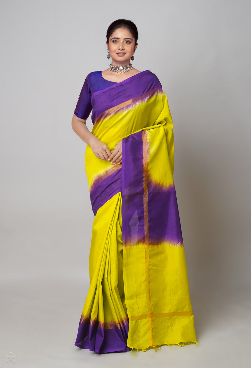 Parrot Green-Violet  Mangalagiri Soft Silk Saree-UNM73845