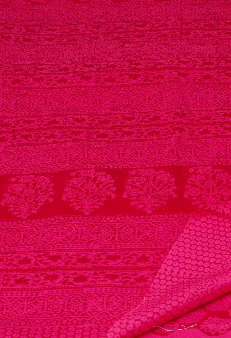 Pink Pure  Block Printed Superfine Mulmul Cotton Saree-UNM73858