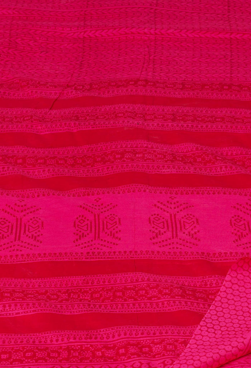 Pink Pure  Block Printed Superfine Mulmul Cotton Saree-UNM73862