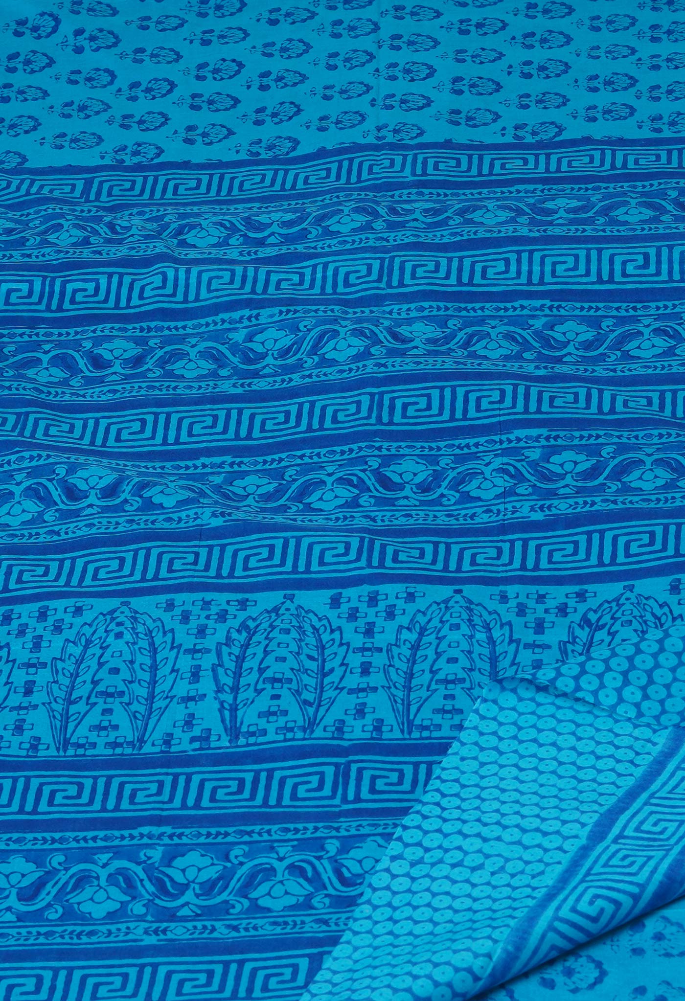 Blue Pure  Block Printed Superfine Mulmul Cotton Saree-UNM73863