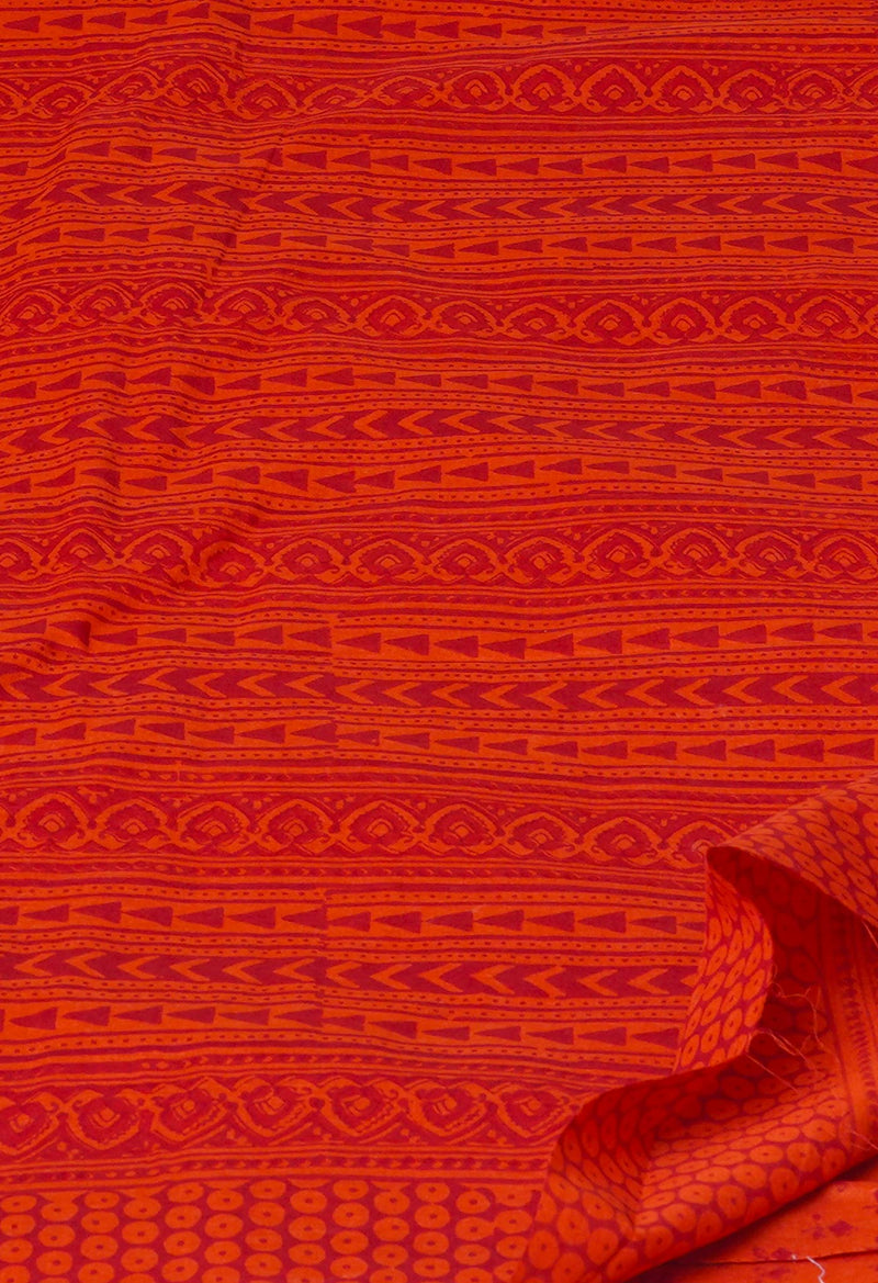 Red Pure  Block Printed Superfine Mulmul Cotton Saree-UNM73866