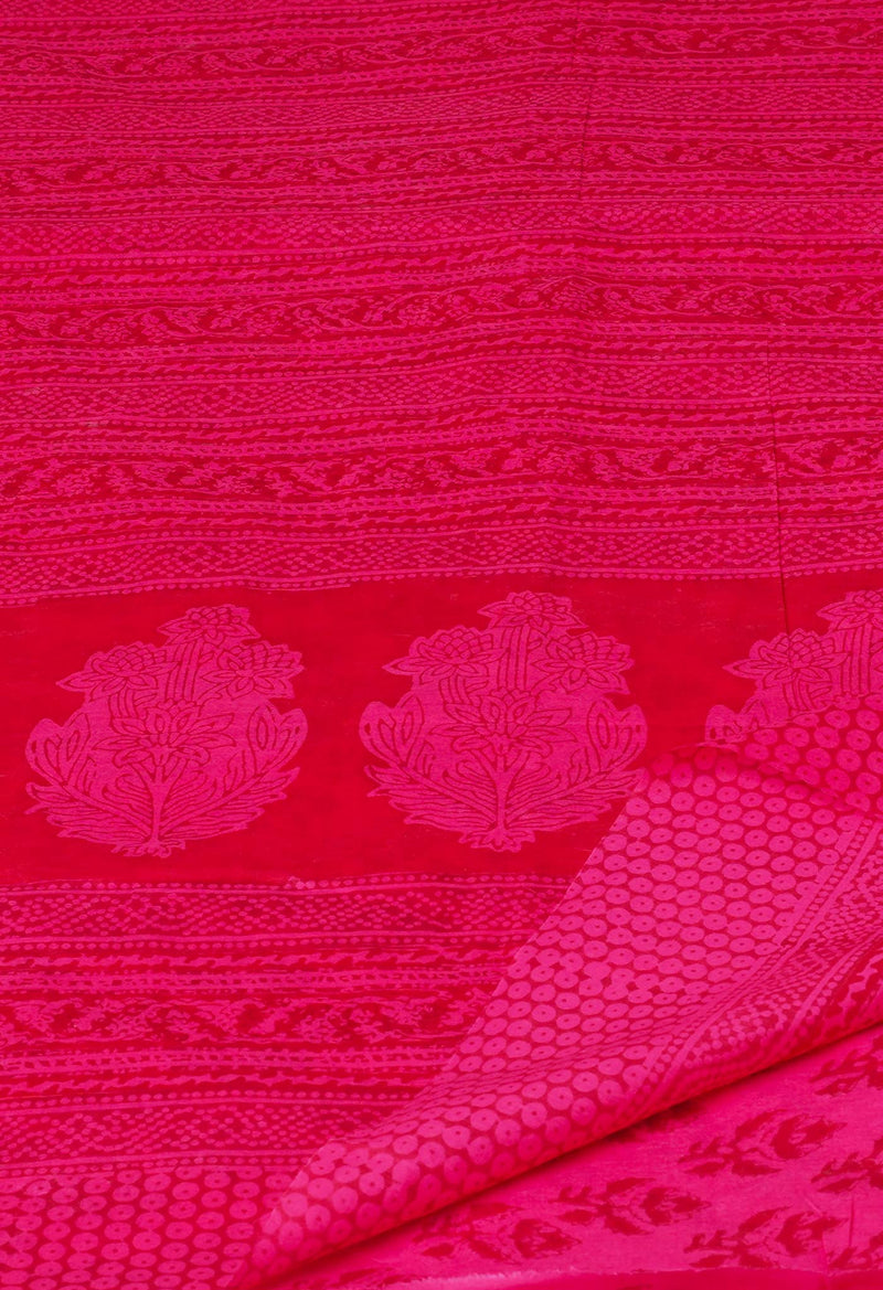 Pink Pure  Block Printed Superfine Mulmul Cotton Saree-UNM73867