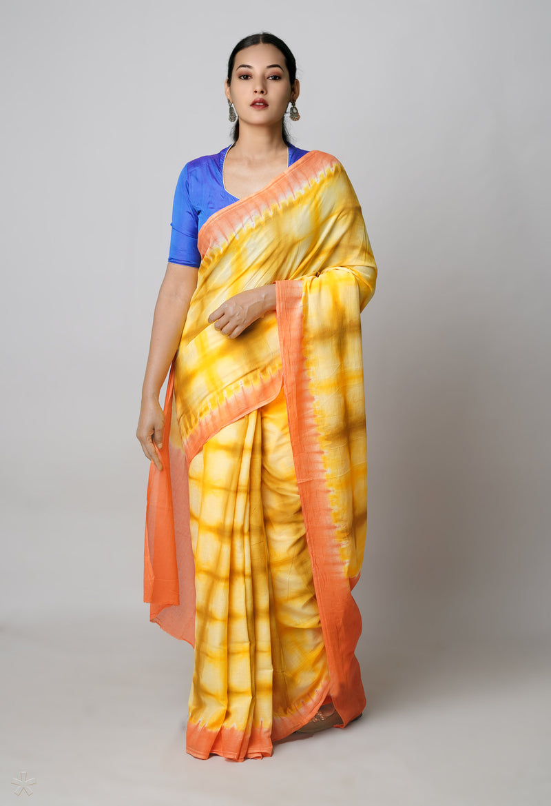 Multi Pure  Shibori Printed superfine Mulmul Cotton Saree-UNM73874