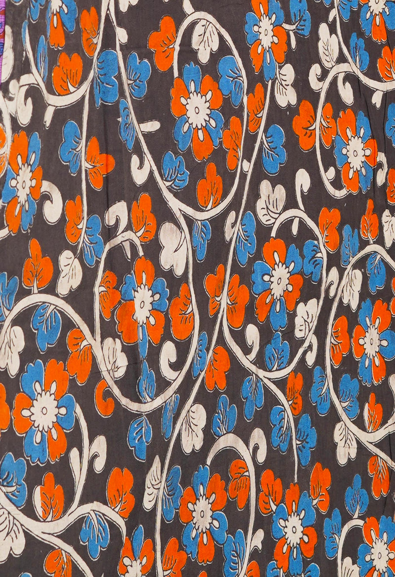 Violet Pure  Block Printed Kota Cotton Saree With Kalamkari Printed Blouse Piece-UNM73880