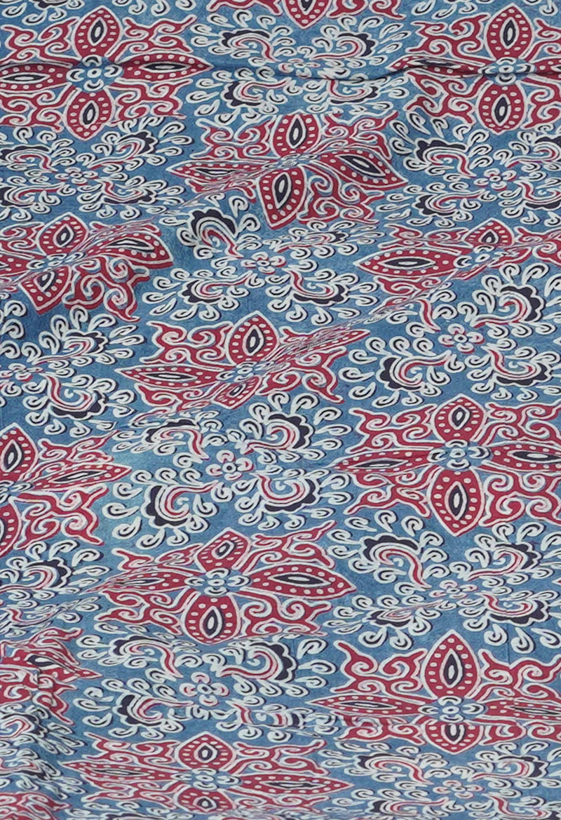 Pink Pure  Block Printed Kota Cotton Saree With Kalamkari Printed Blouse Piece-UNM73892