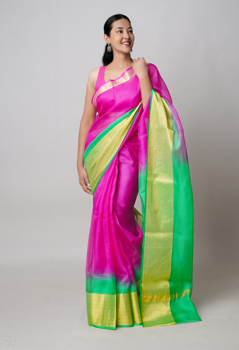 Pink-Green Pure  Dyed Kota Silk Saree-UNM73897