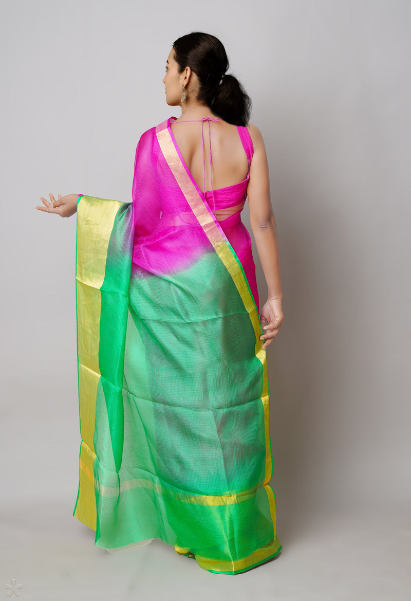 Pink-Green Pure  Dyed Kota Silk Saree-UNM73897