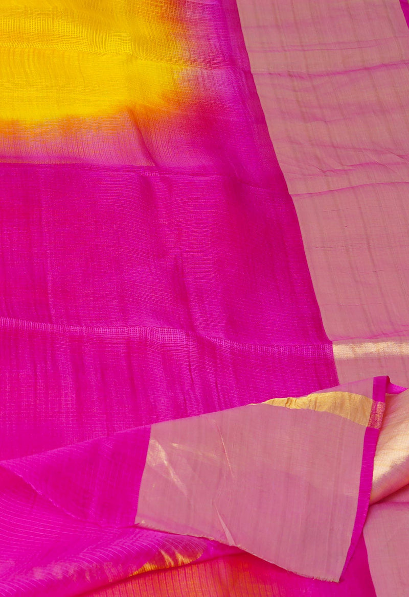 Yellow-Pink Pure  Dyed Kota Silk Saree-UNM73899