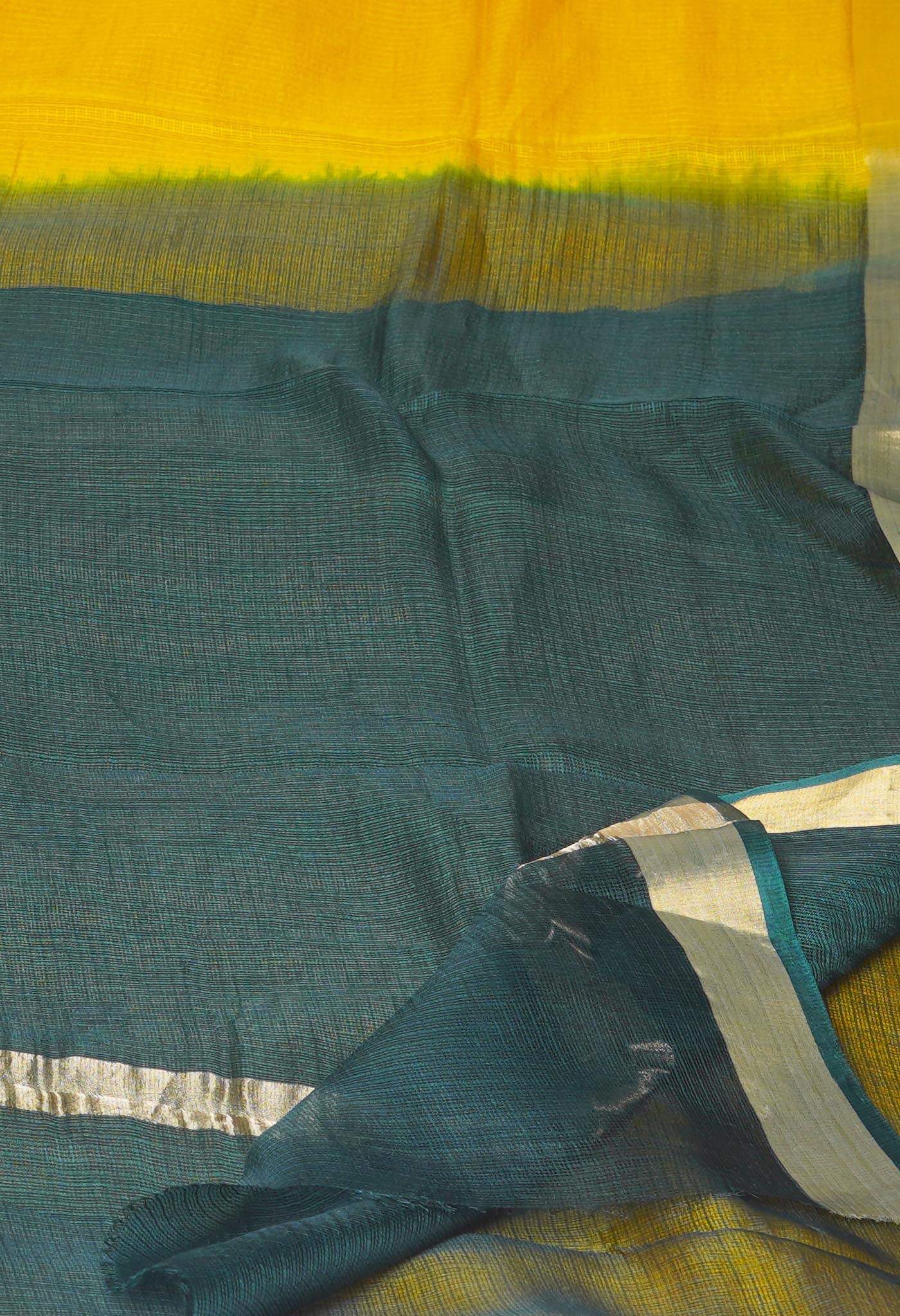 Yellow-Dark Green Pure  Dyed Kota Silk Saree-UNM73900