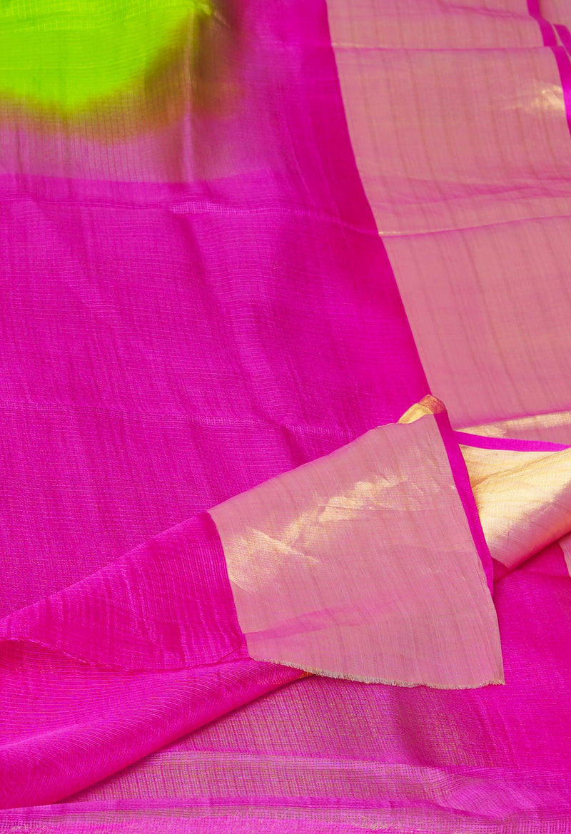 Green-Pink Pure  Dyed Kota Silk Saree-UNM73901