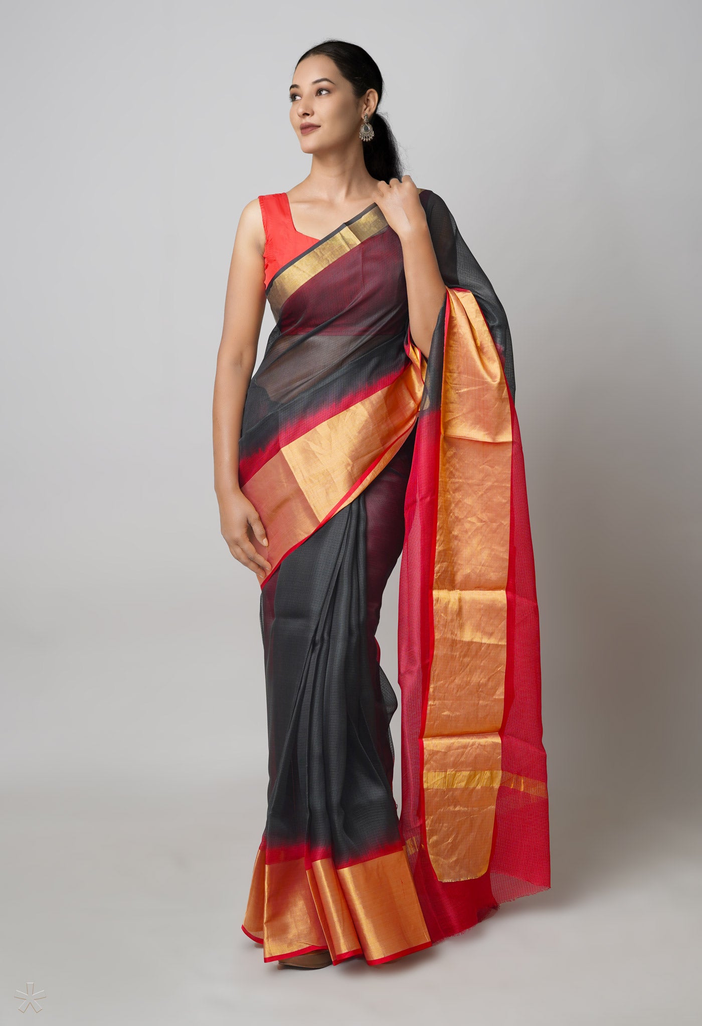 Black Pure Dyed Kota Silk Saree