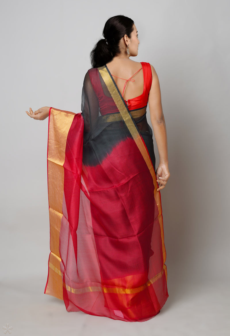 Black-Red Pure  Dyed Kota Silk Saree-UNM73903