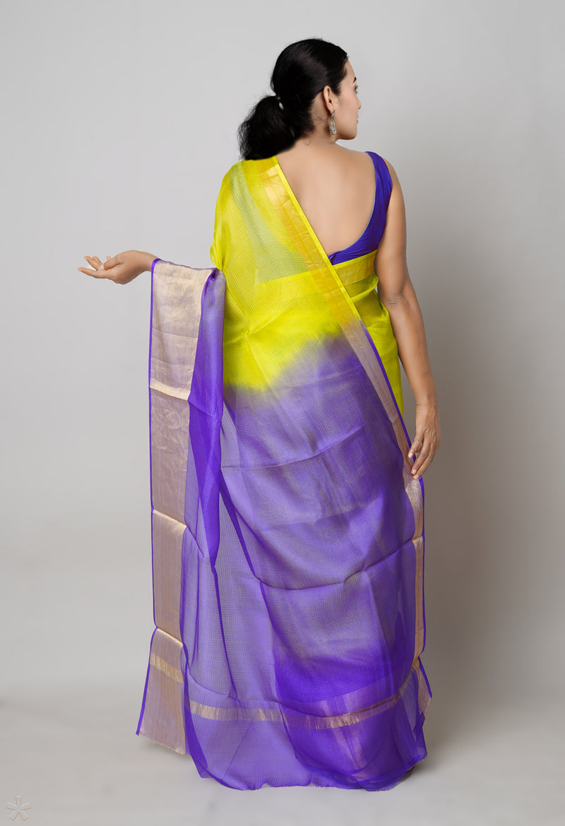 Parrot Green-Violet Pure  Dyed Kota Silk Saree-UNM73905