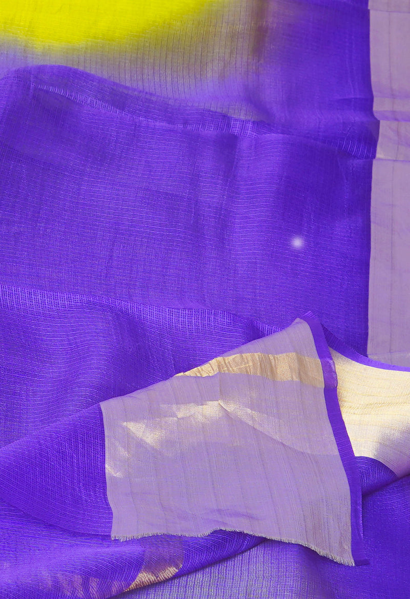 Parrot Green-Violet Pure  Dyed Kota Silk Saree-UNM73905