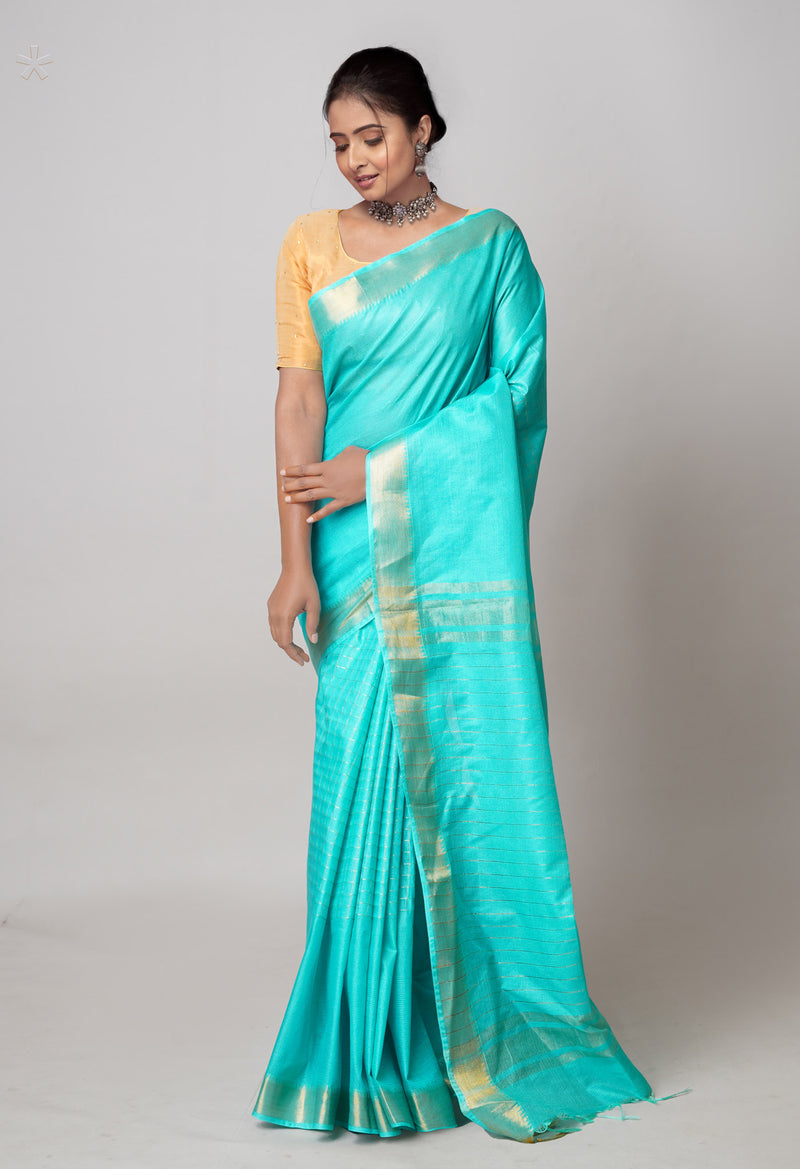 Turquoise Blue  Mangalagiri Checks Sico Saree-UNM73907