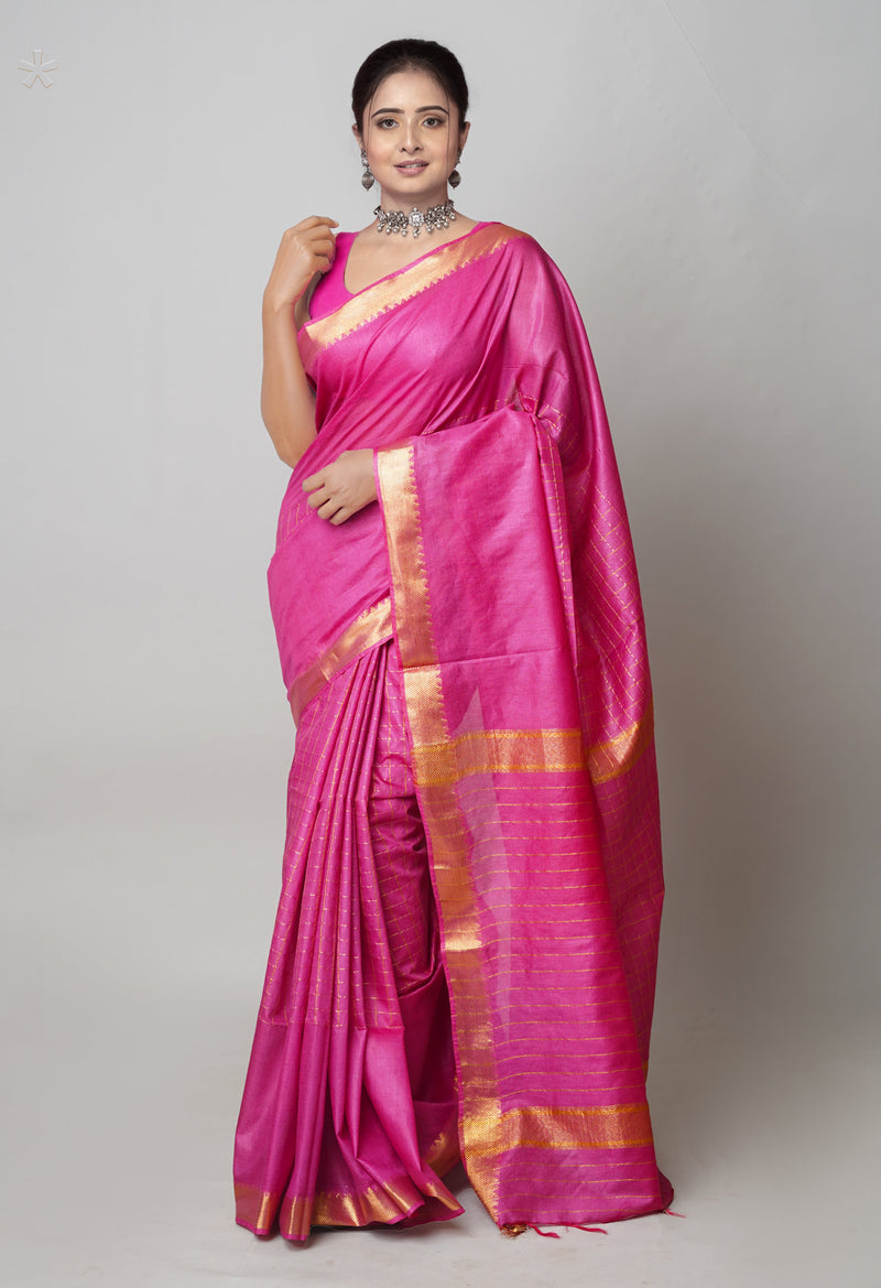 Pink  Mangalagiri Checks Sico Saree-UNM73912