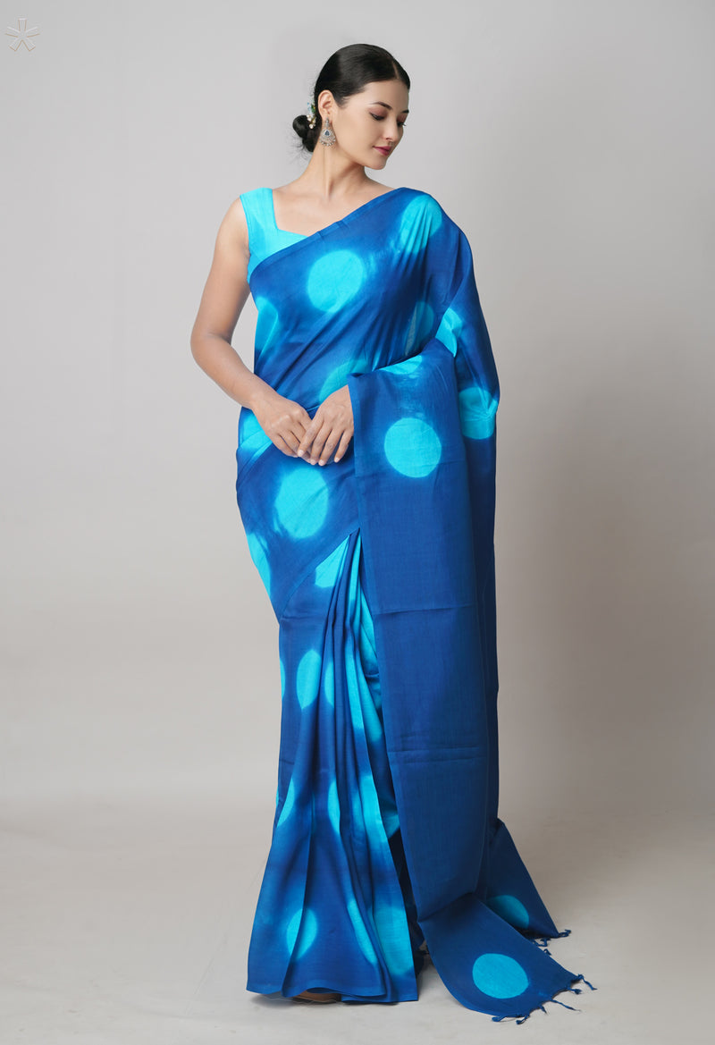 Dark Blue  Dyed Mangalagiri Soft Silk Saree-UNM73921