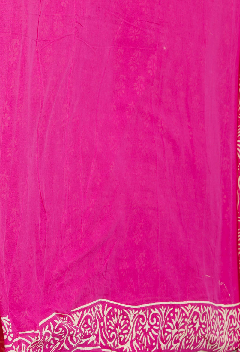 Pink Pure  Hand Block Printed Discharge Superfine Mulmul Cotton Saree-UNM73932