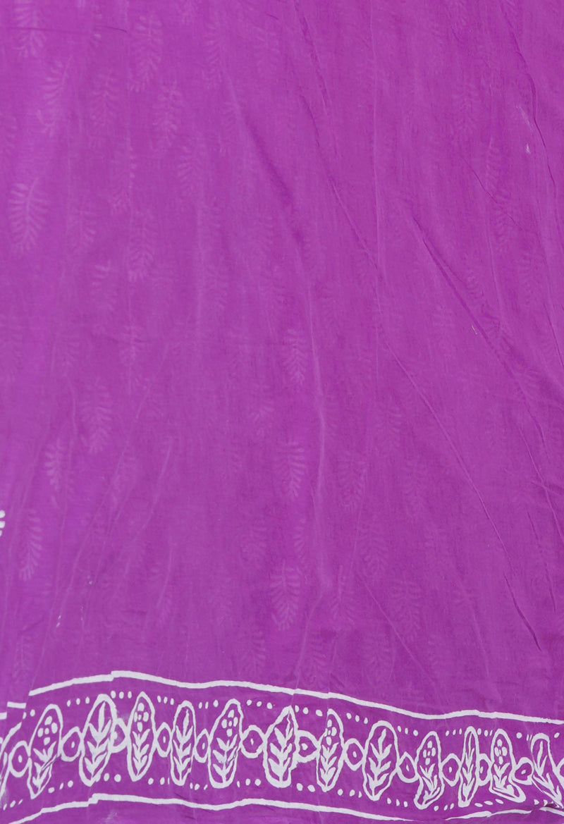Purple Pure  Hand Block Printed Discharge Superfine Mulmul Cotton Saree-UNM73935