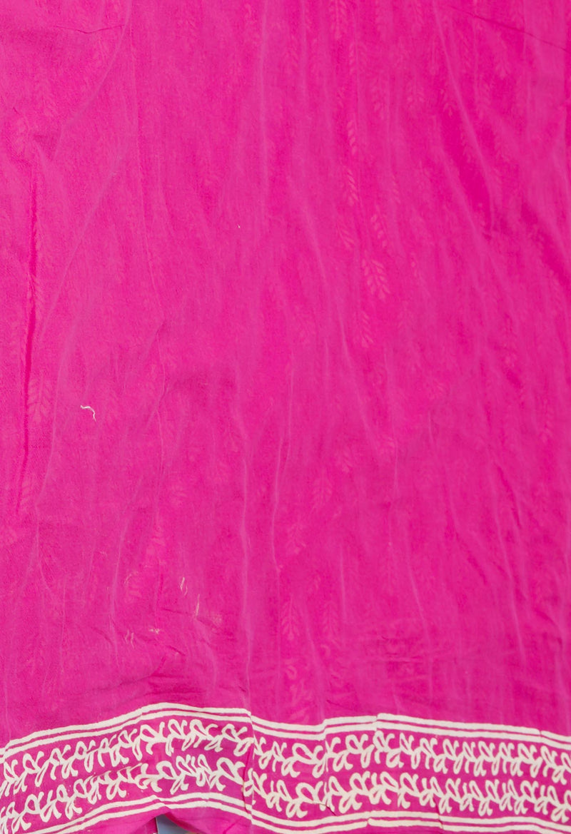 Pink Pure  Hand Block Printed Discharge Superfine Mulmul Cotton Saree-UNM73936