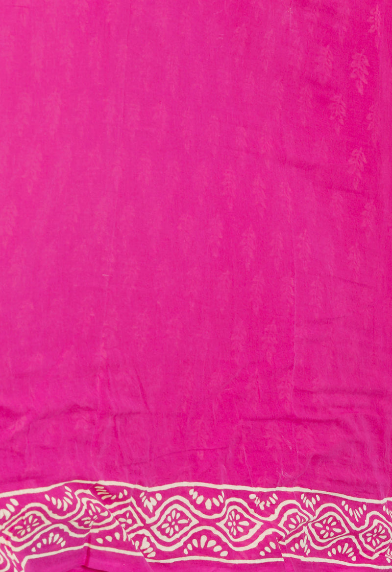 Pink Pure  Hand Block Printed Discharge Superfine Mulmul Cotton Saree-UNM73939