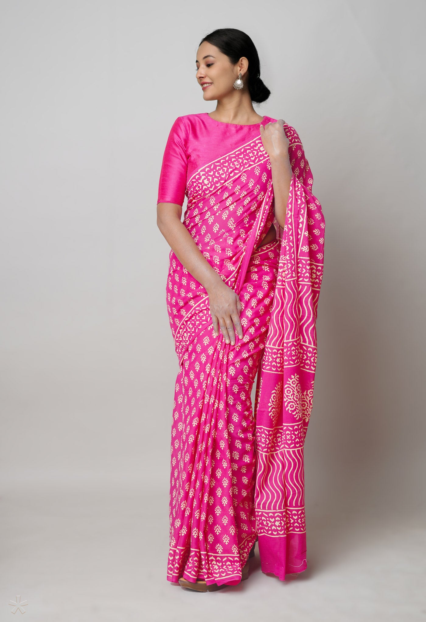 Pink Pure Hand Block Printed Soft Cotton Saree