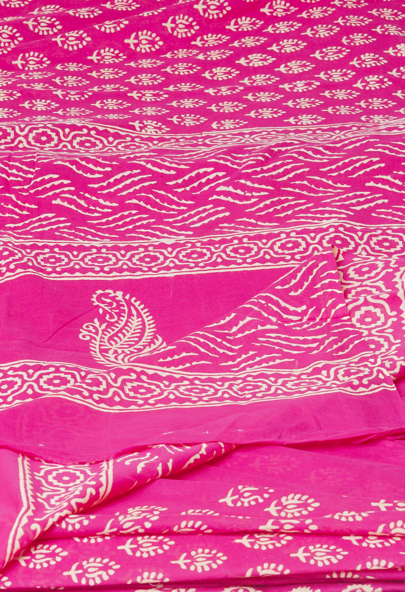 Pink Pure Hand Block Printed Soft Cotton Saree