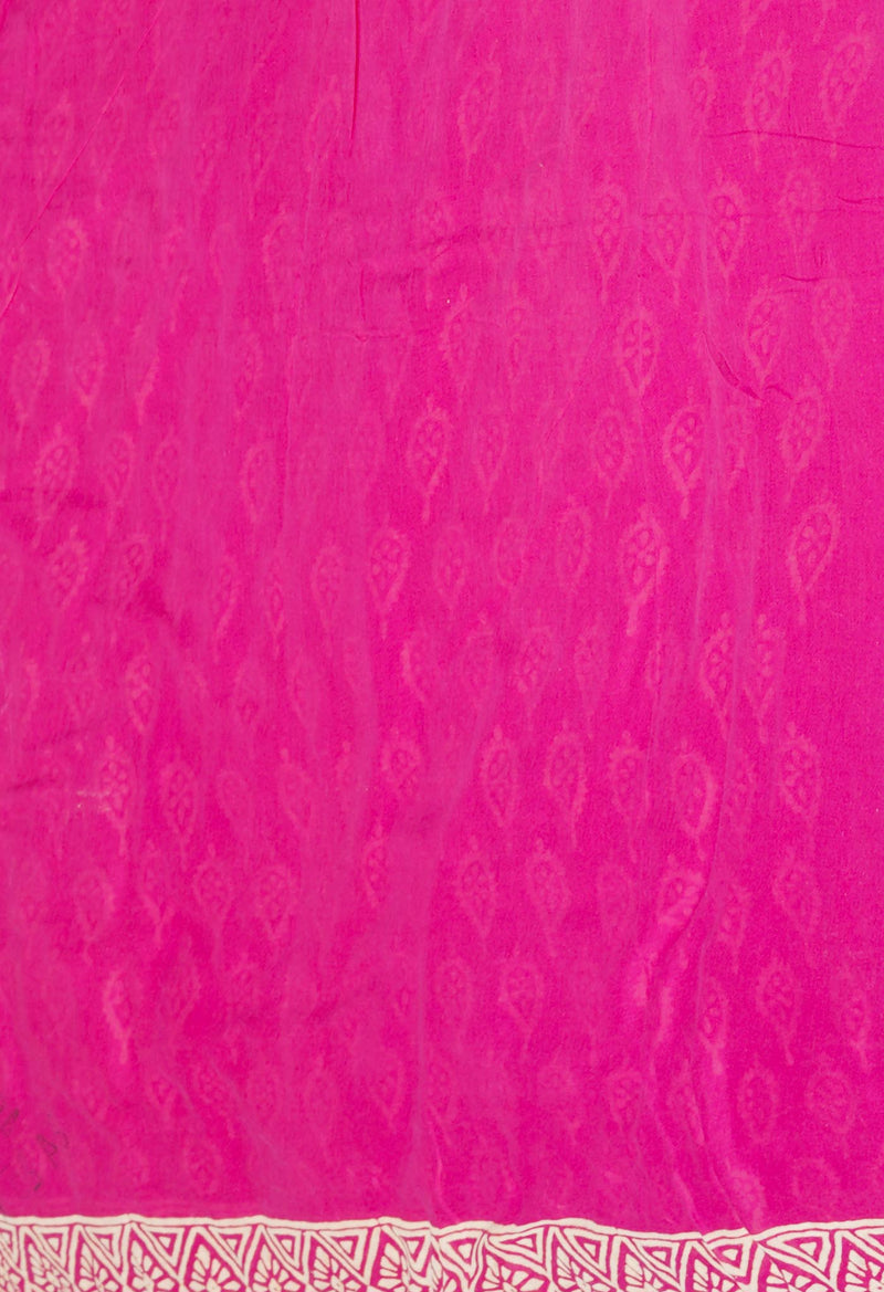 Pink Pure  Hand Block Printed Discharge Superfine Mulmul Cotton Saree-UNM73948
