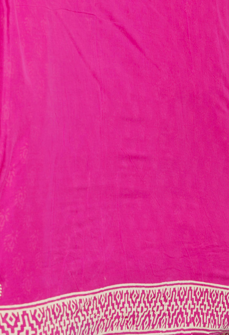Pink Pure  Hand Block Printed Discharge Superfine Mulmul Cotton Saree-UNM73951
