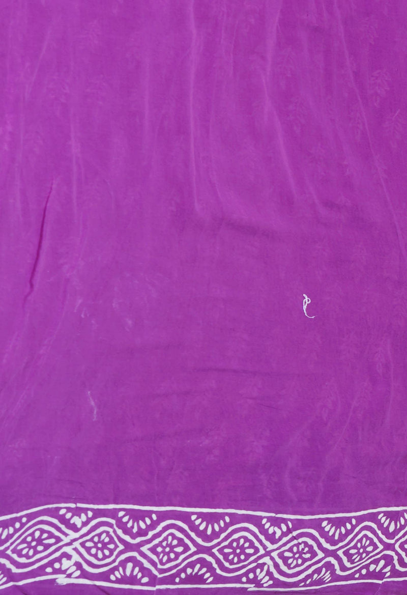 Purple Pure  Hand Block Printed Discharge Superfine Mulmul Cotton Saree-UNM73952