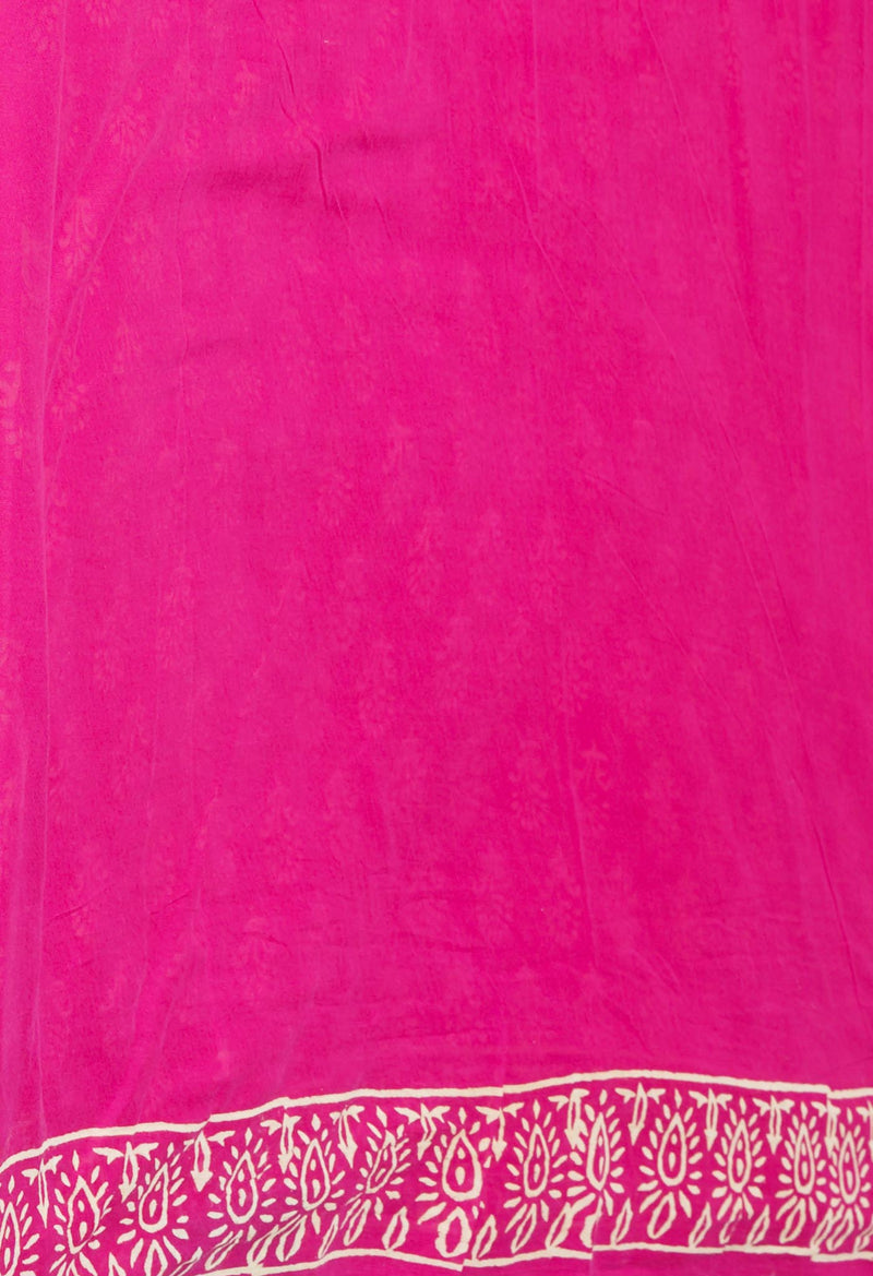 Pink Pure  Hand Block Printed Discharge Superfine Mulmul Cotton Saree-UNM73954