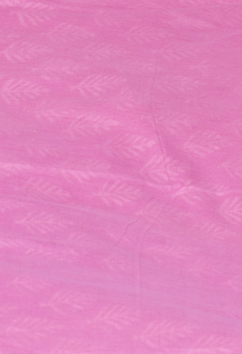 Baby Pink Pure  Hand Block Printed Discharge Superfine Mulmul Cotton Saree-UNM73956