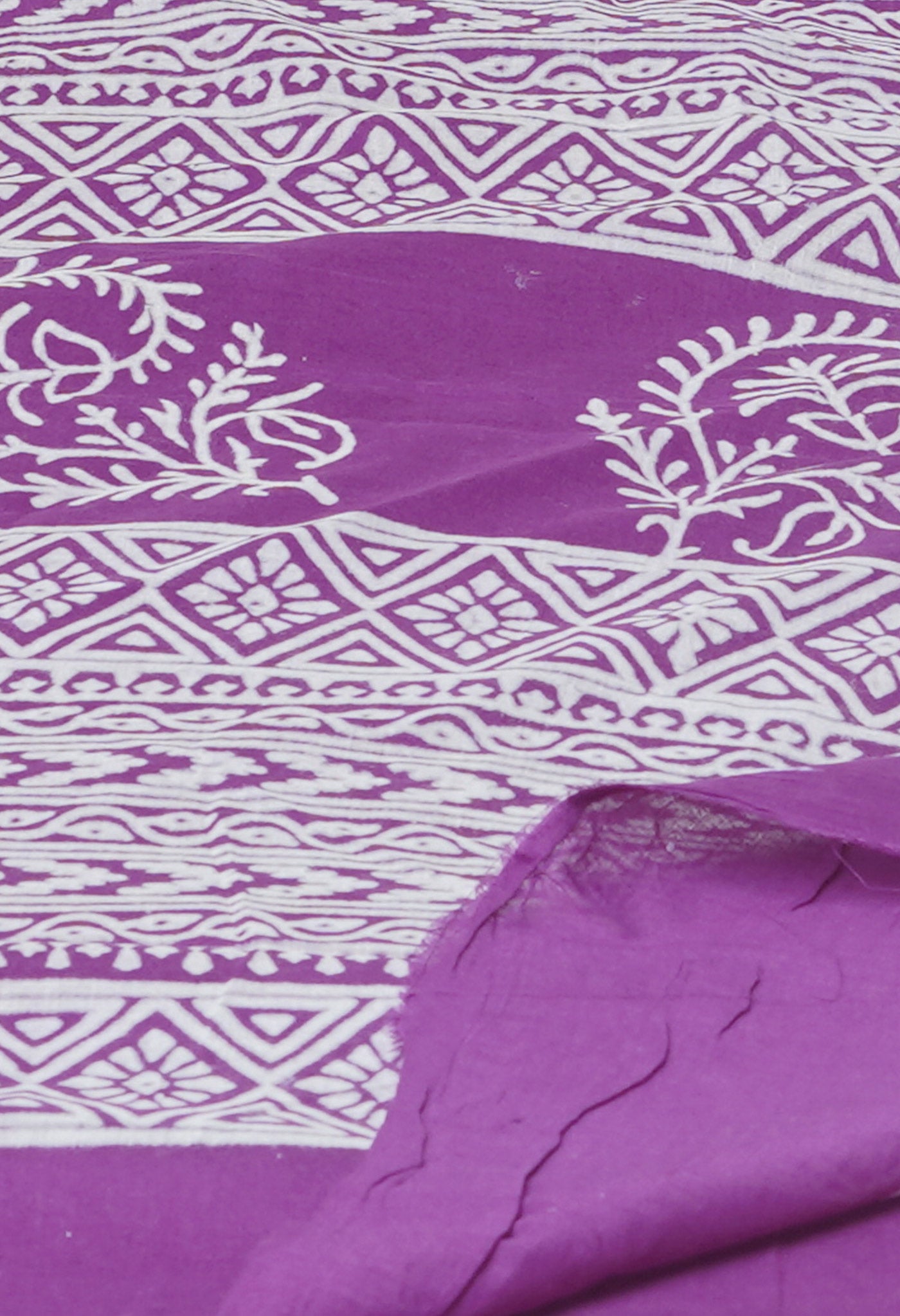 Purple Pure Hand Block Printed Soft Cotton Saree