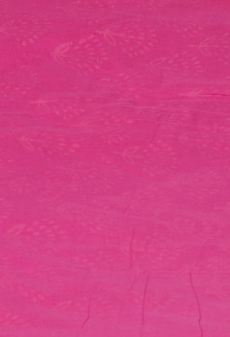 Pink Pure  Hand Block Printed Discharge Superfine Mulmul Cotton Saree-UNM73958