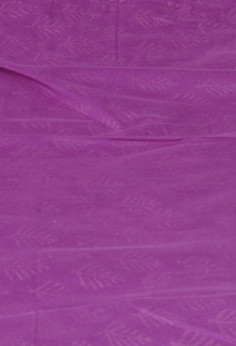 Purple Pure  Hand Block Printed Discharge Superfine Mulmul Cotton Saree-UNM73961