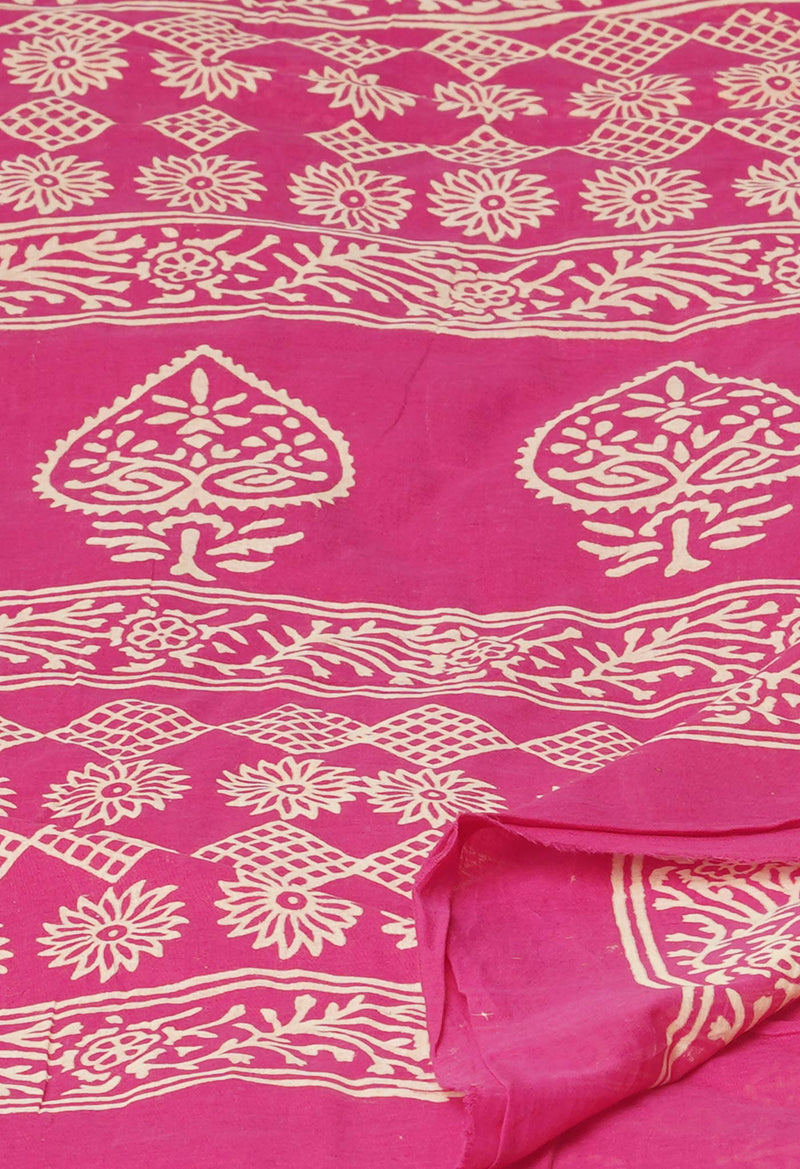 Pink Pure  Hand Block Printed Discharge Superfine Mulmul Cotton Saree-UNM73962