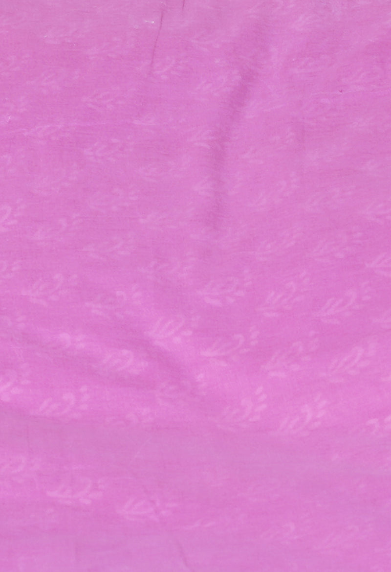 Baby Pink Pure  Hand Block Printed Discharge Superfine Mulmul Cotton Saree-UNM73969