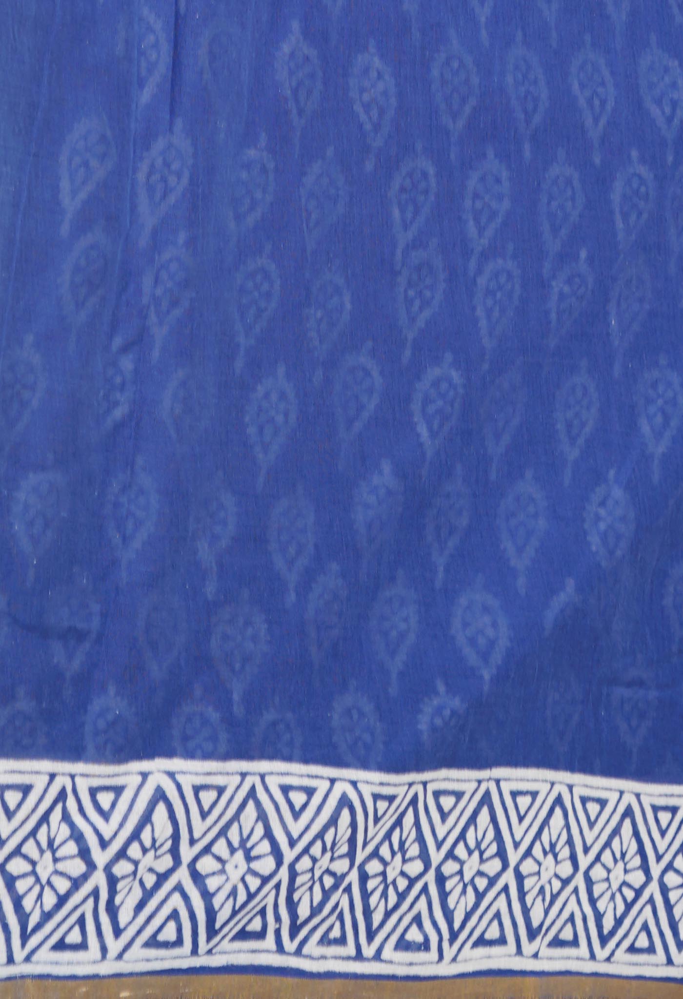 Blue Pure Hand Block Printed Soft Cotton Saree