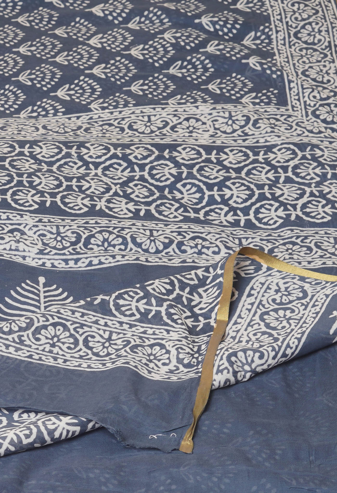 Grey Pure Hand Block Printed Soft Cotton Saree