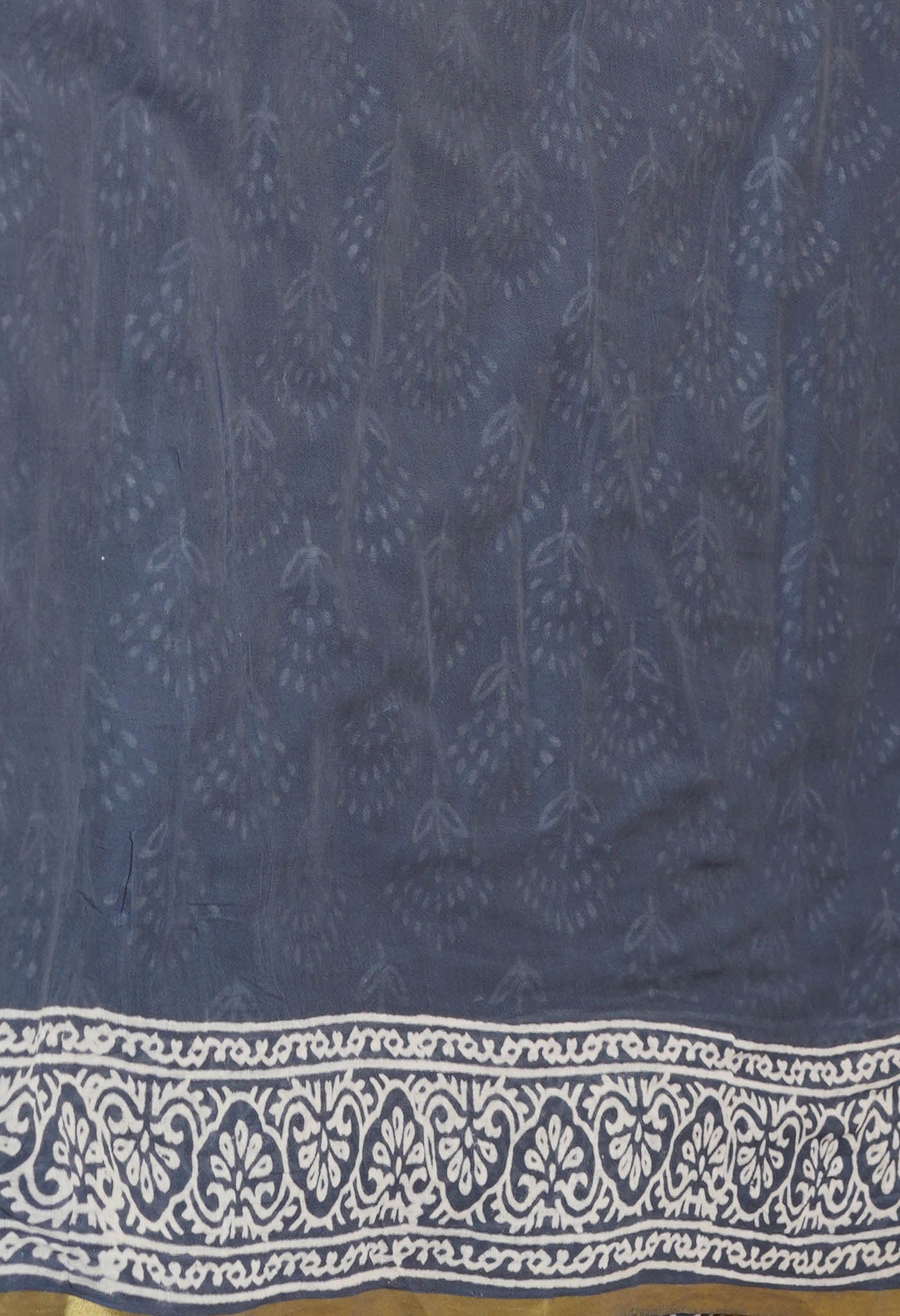 Grey Pure Hand Block Printed Soft Cotton Saree