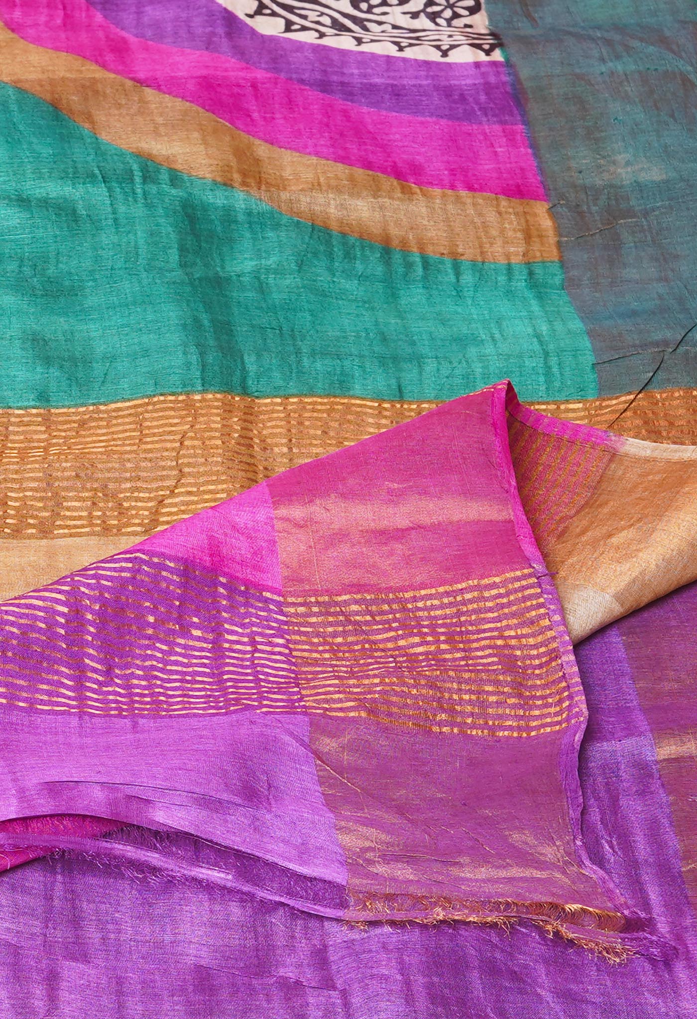 Green Pure Handloom Designer Printed Bengal Tussar Silk Saree-UNM74054