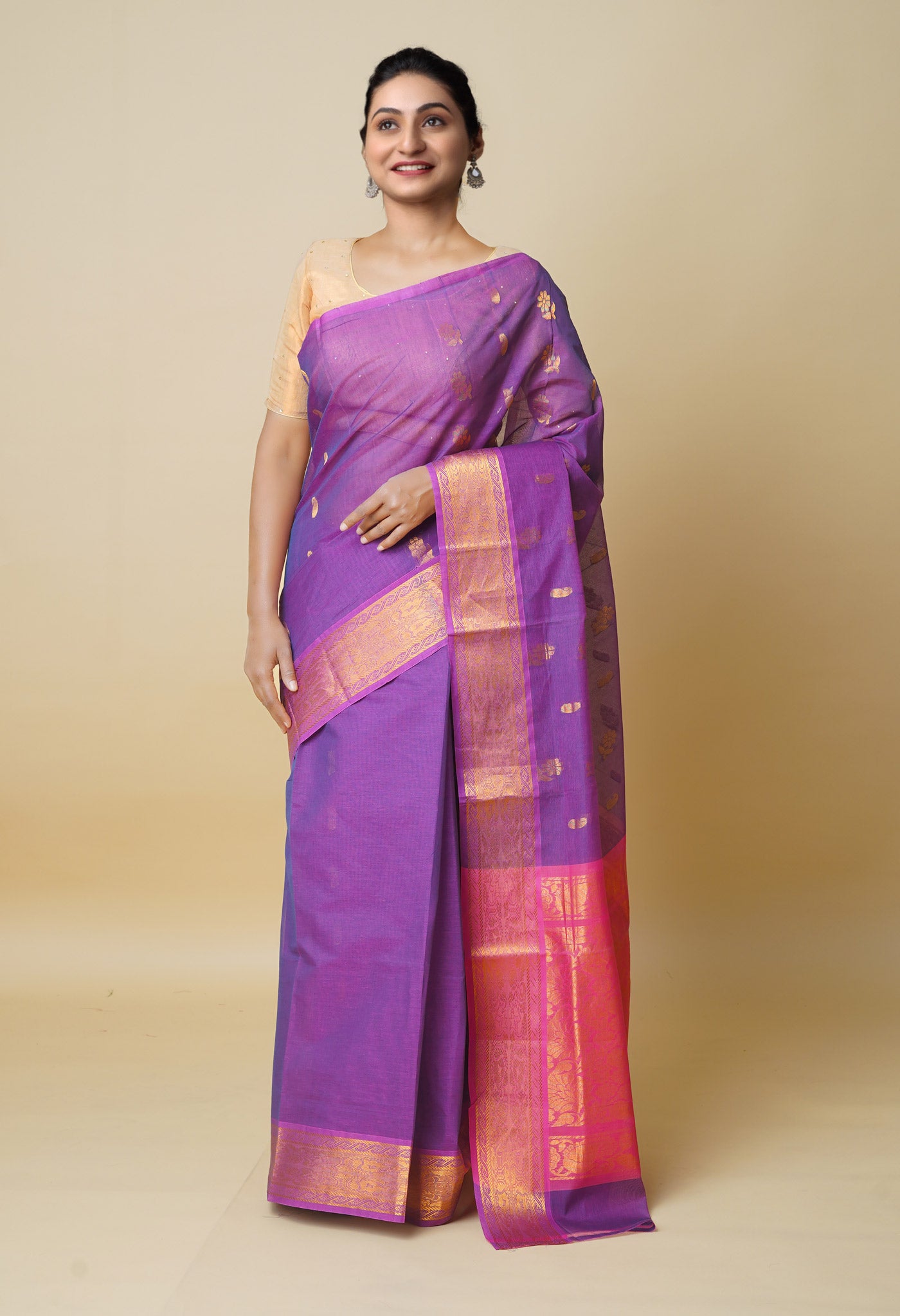 Purple Pure Handloom Mercerized Superfine Gadwal Cotton Saree-UNM74096