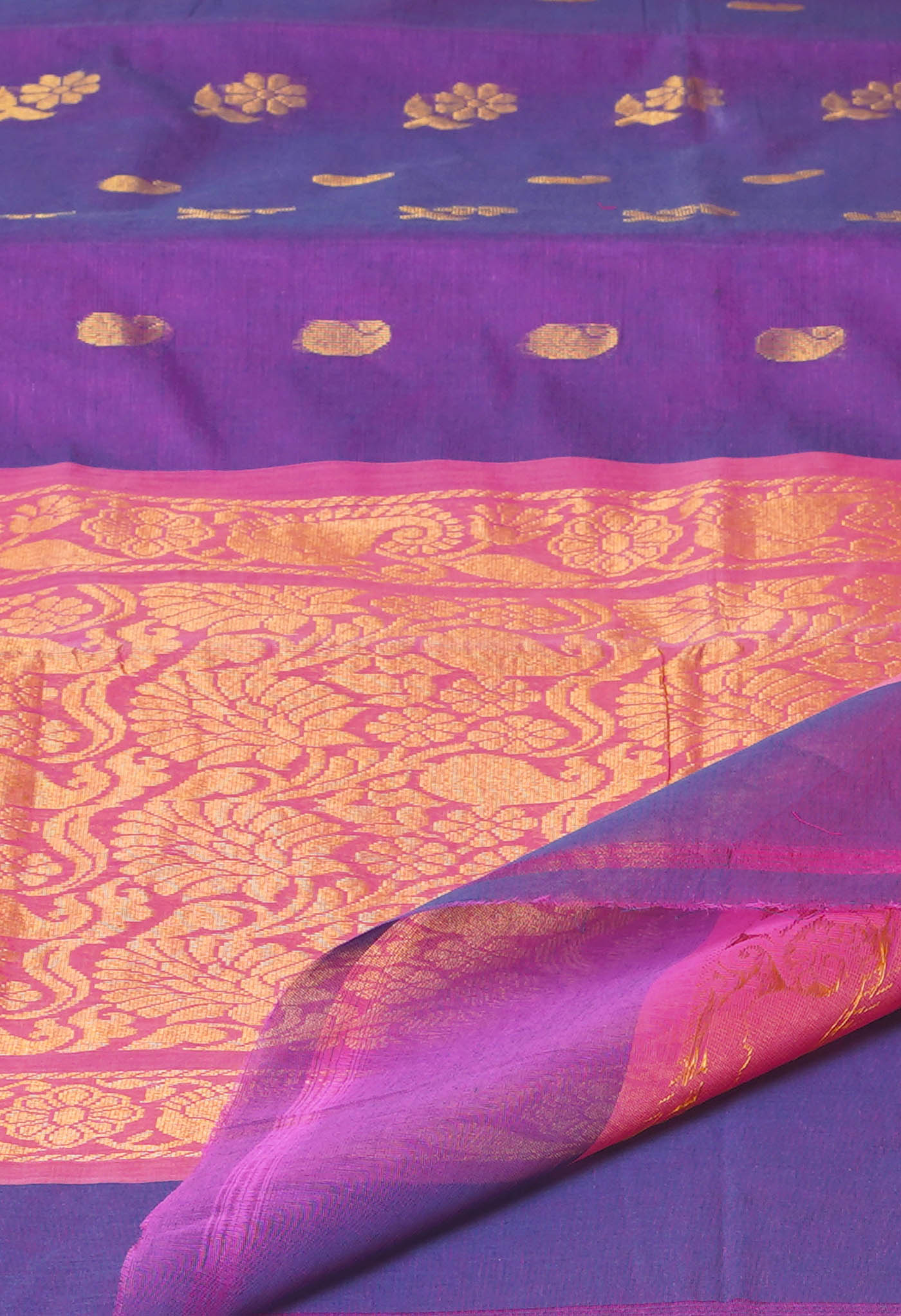 Purple Pure Handloom Mercerized Superfine Gadwal Cotton Saree-UNM74096