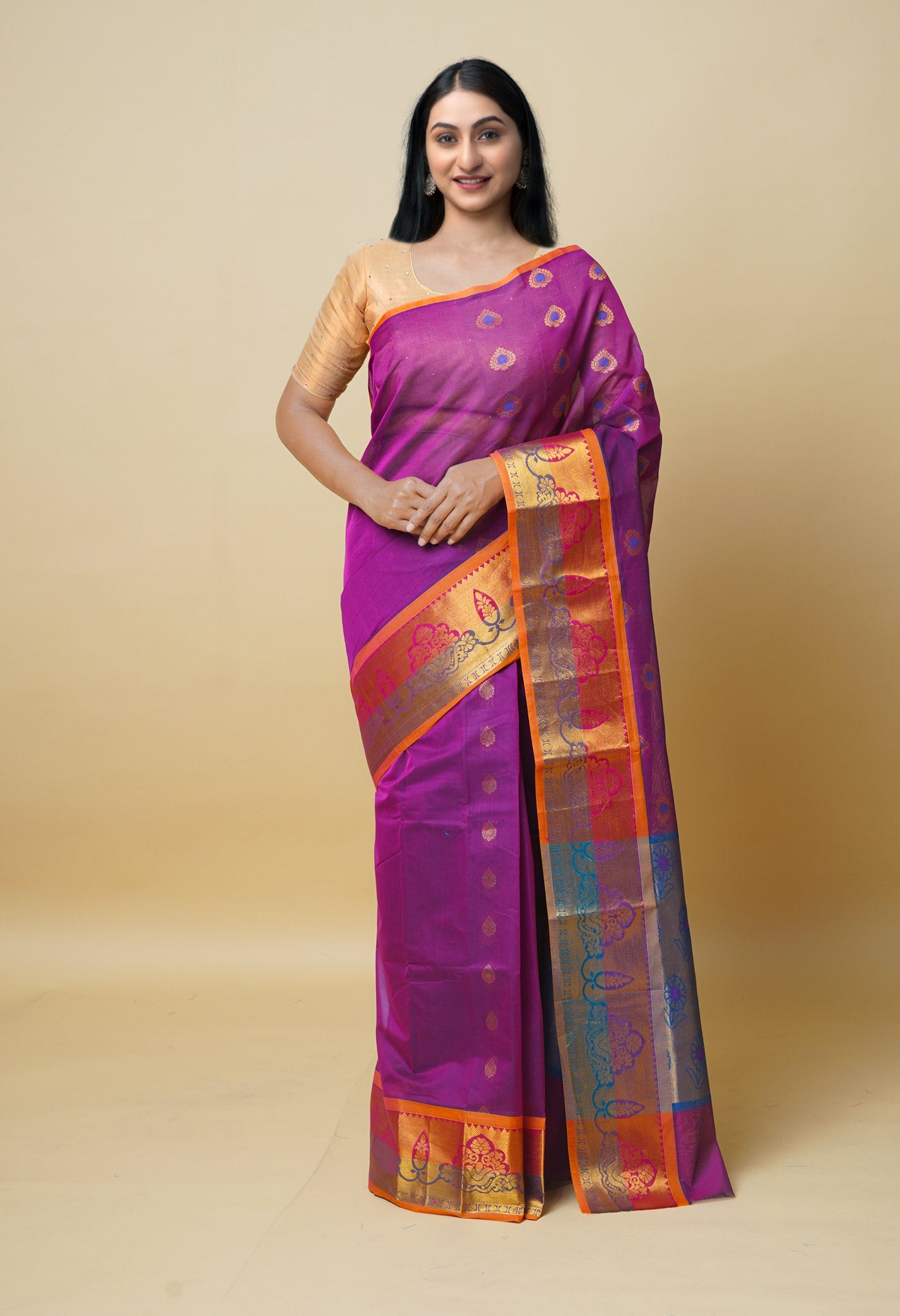 Pink Pure Handloom Meena Mercerized Gadwal Cotton Saree