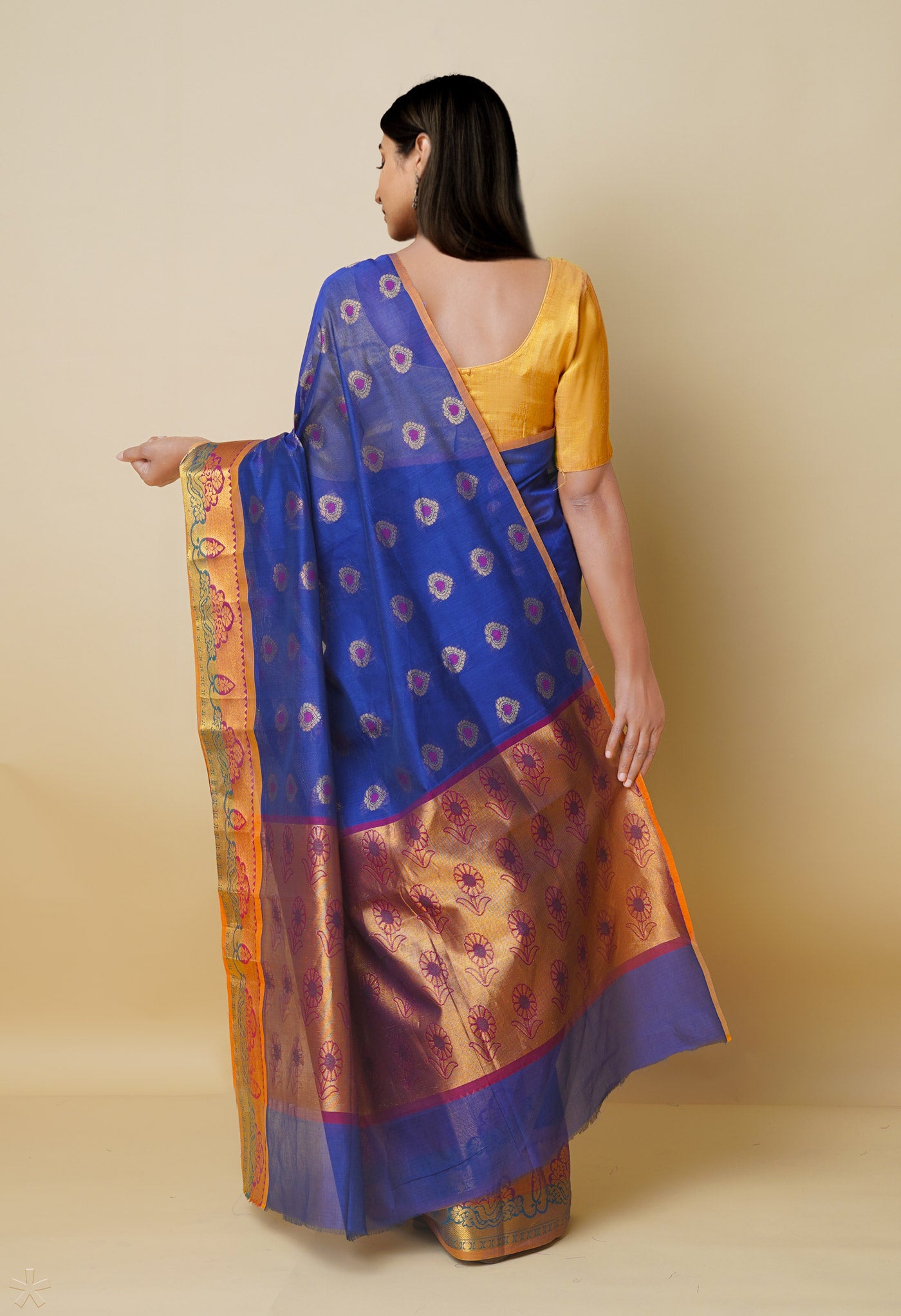 Navy Blue Pure Handloom Meena Mercerized Gadwal Cotton Saree