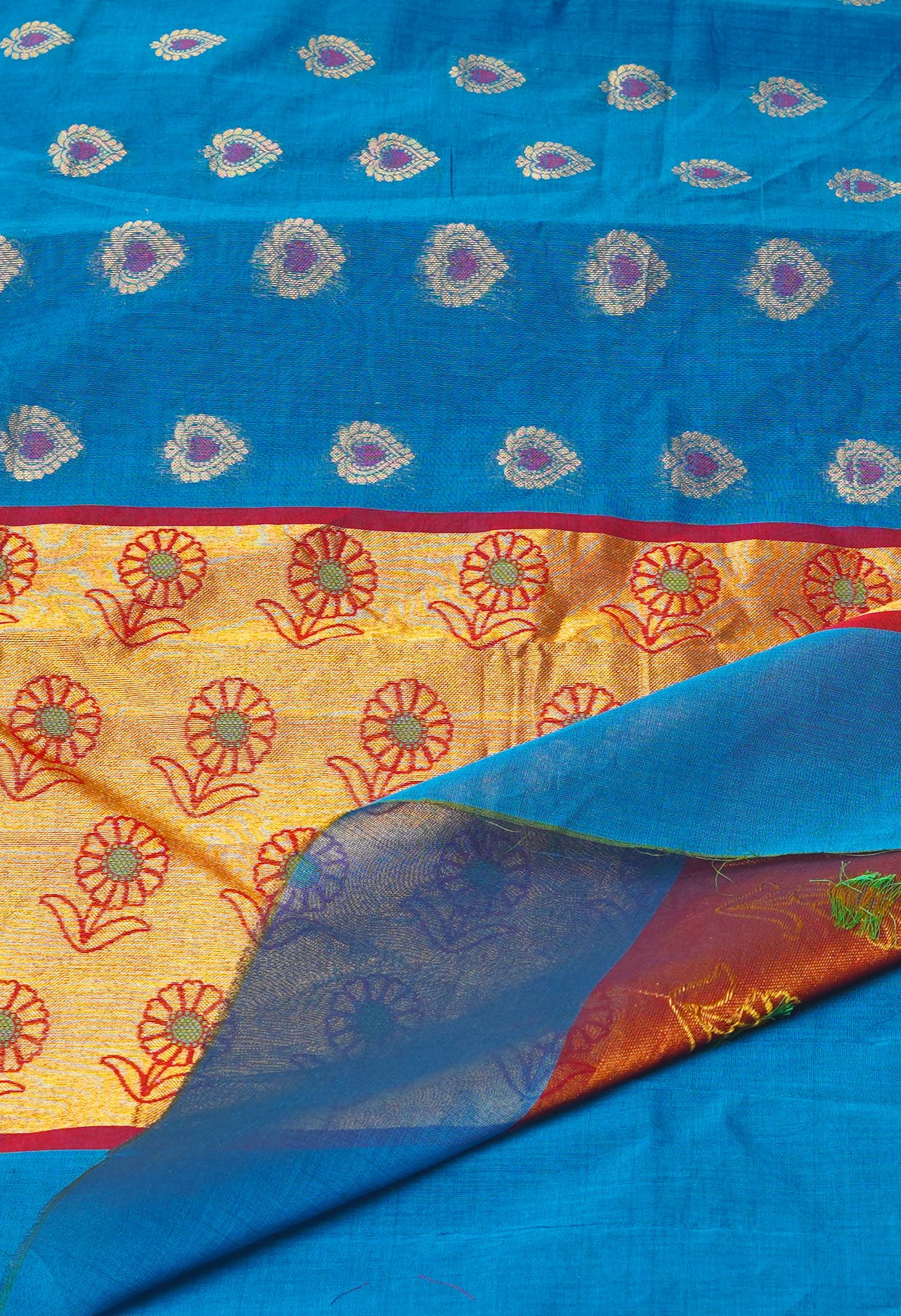 Blue Pure Handloom Meena Mercerized Gadwal Cotton Saree