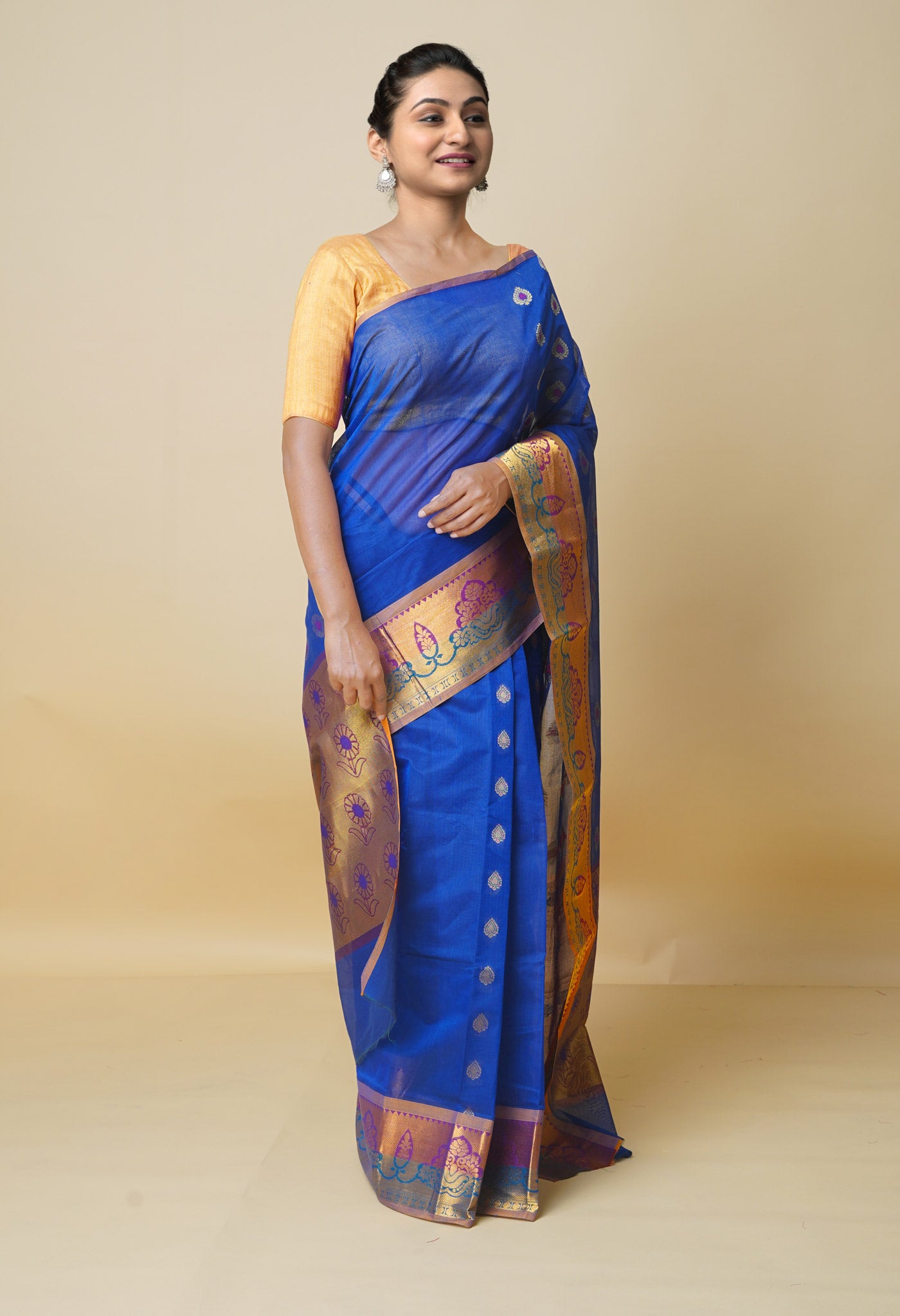Blue Pure Handloom Meena Mercerized Gadwal Cotton Saree